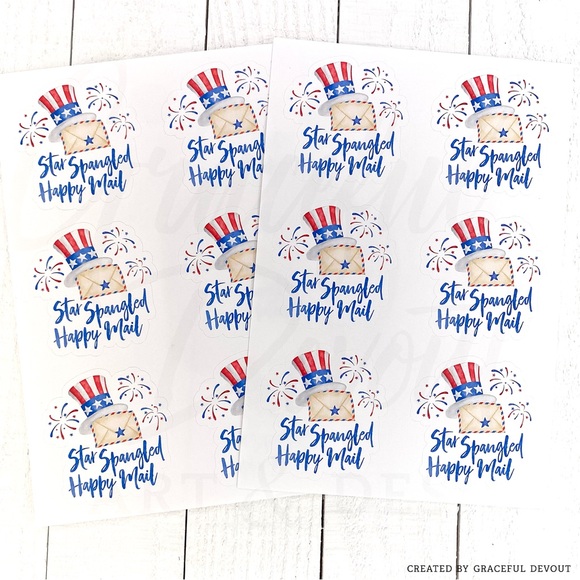 Star Spangled Happy Mail - 2" (inches) Sticker (96ct.)  [GD78-96] - Picture 3 of 5